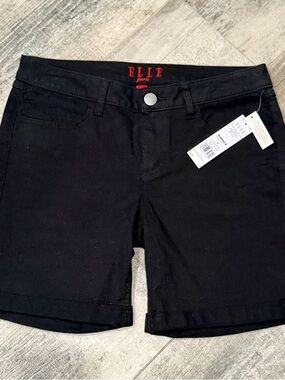 Elle Black Denim Mid-Rise Shorts